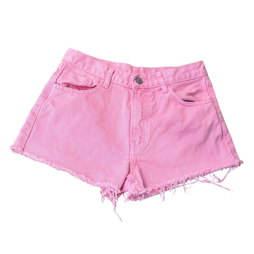 High-Rise Pink Denim Cutoff Shorts - Picture 4 of 5